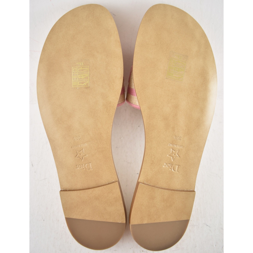 Christian Dior Dway Rose Begonia Pink Raffia Beige Logo Slide Flat Sandal 38.5 - Picture 13 of 13